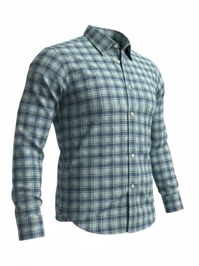 Nautica Blue and Green Plaid Long-Sleeve Button-Down Shirt